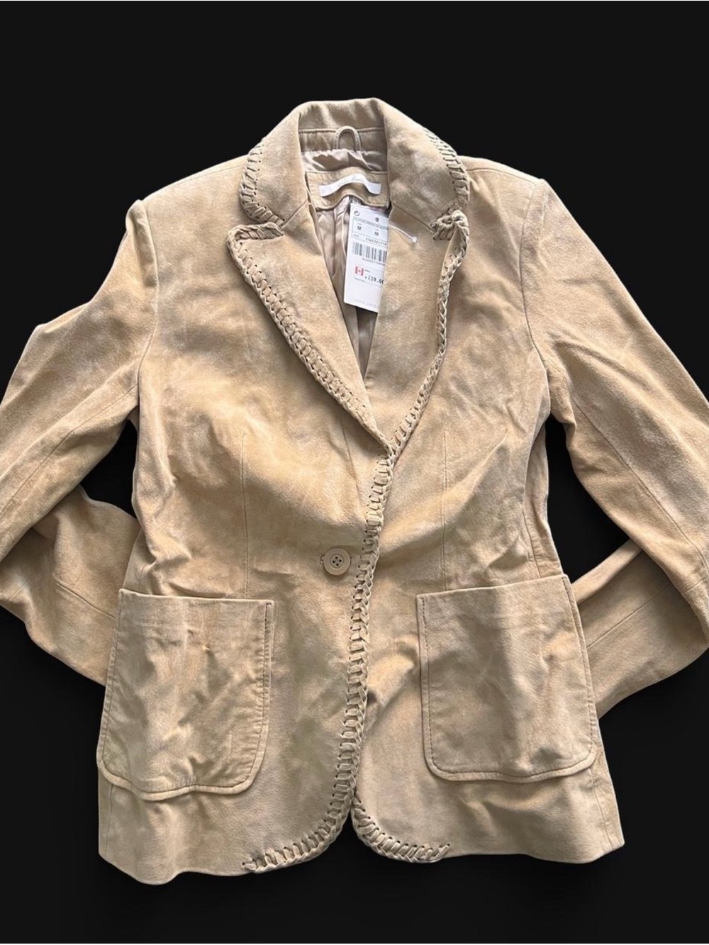 Authentic Womens Beige Suede Blazer Jacket